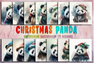 Christmas Panda Watercolor Background Bundle