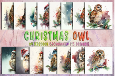 Christmas Owl&nbsp;Watercolor Background Bundle