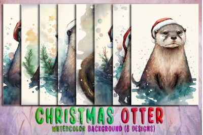 Christmas Otter&nbsp;Watercolor Background Bundle