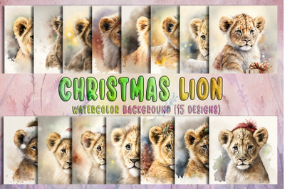 Christmas Lion&nbsp;Watercolor Background Bundle