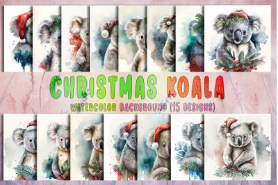 Christmas Koala Watercolor Background Bundle