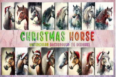 Christmas Horse&nbsp;Watercolor Background Bundle