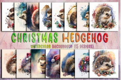 Christmas Hedgehog&nbsp;Watercolor Background Bundle