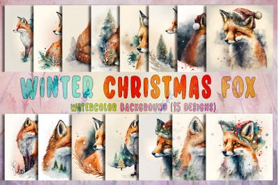 Christmas Fox&nbsp;Watercolor Background Bundle