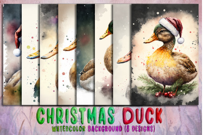 Christmas Duck Watercolor Background Bundle