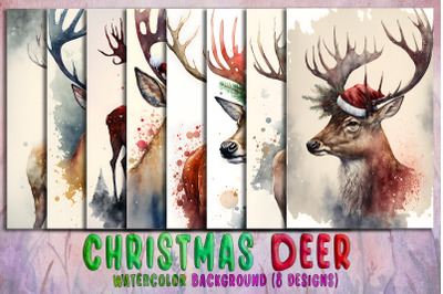 Christmas Deer&nbsp;Watercolor Background Bundle