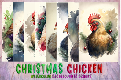 Christmas Chicken&nbsp;Watercolor Background Bundle