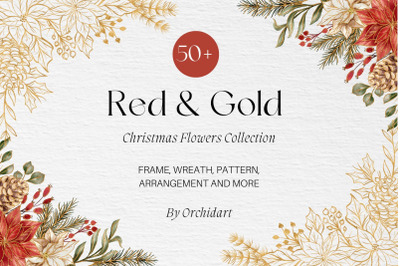 Red &amp; Gold Christmas Flowers Collection