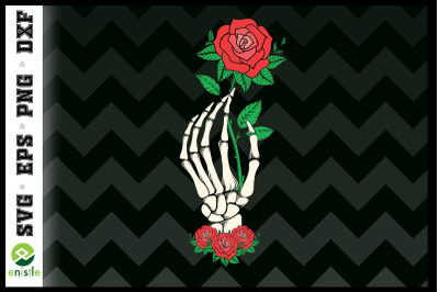 Valentine Skeleton Hand Red Rose