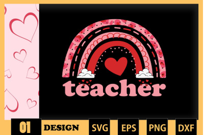 Valentine Teacher Rainbow Apple Leopard