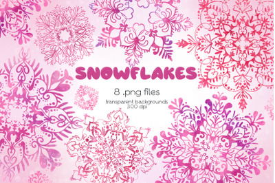 Pink Snowflakes Clipart - PNG Files