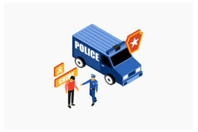 Isometric Police Catch A Criminal Vector Illustration