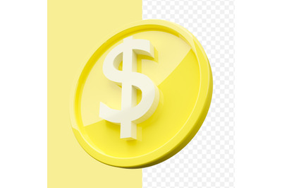 3D USD Coin Side View on Transparant Background.