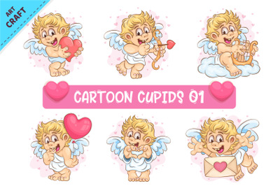 Set of Cartoon Cupid 01. Clipart.