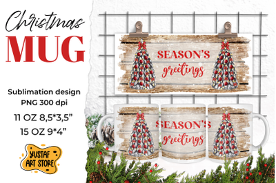 Rustic Christmas mug sublimation. Season&#039;s greetings PNG