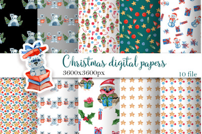 Christmas digital papers, Christmas seamless patterns