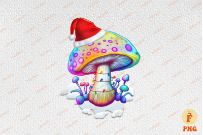 Hippie Mushroom In Santa Hat Merry Xmas