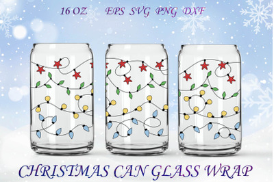Christmas glass can wrap, 16 oz glass can wrap with lights