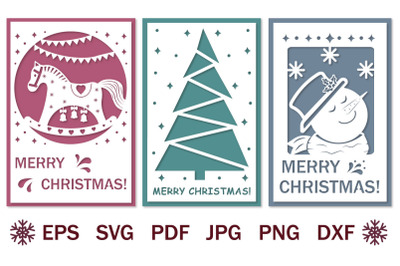 Bundle of papercut Christmas cards, svg holiday template