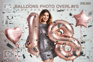 Rose gold foil balloons photoshop overlay, Alphabet balloons