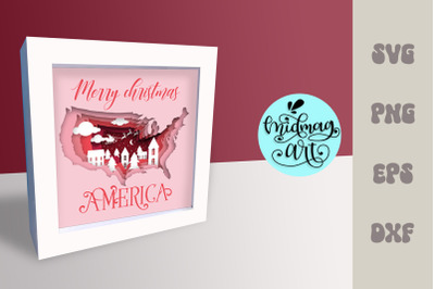 Merry christmas america shadow box svg&2C; christmas scene Shadow Box Svg