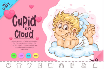 Cartoon Cupid on Cloud. Clipart