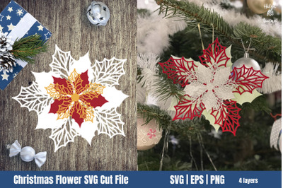 Christmas Flower SVG Cut File | Layered Poinsettia SVG