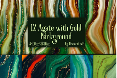 12 Agate Abstract with Gold Glitter Texture Backgrounds.