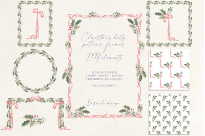 Christmas holly Borders and  Frames, Vintage Style Garlands PNG