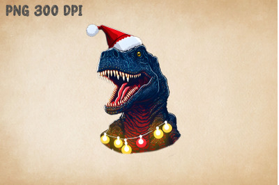 Dinosaur T-Rex in Santa Hat Happy Xmas