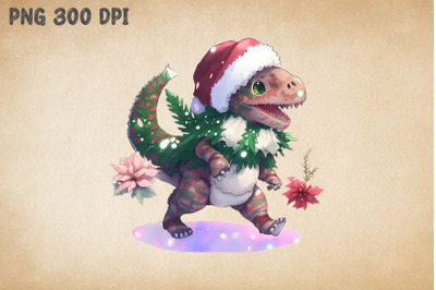 Cute Chibi Dinosaur T-Rex Happy Xmas