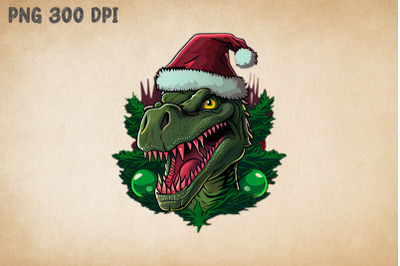 Christmas T-Rex In Santa Hat