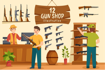 12 Gun Shop or Hunting Illustration