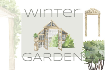 Winter Garden. Watercolor illustrations