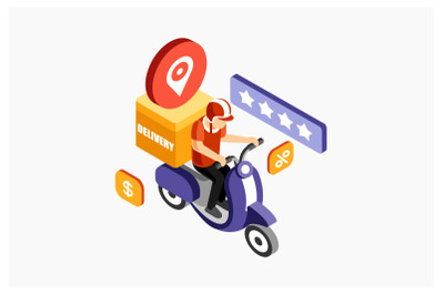 Isometric Bike Delivery Service Vector Illustration