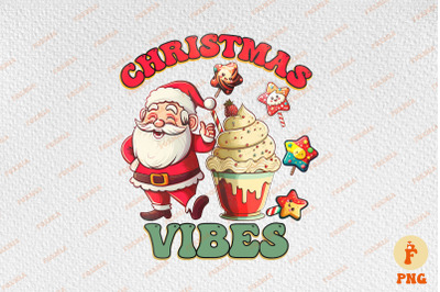 Retro Groovy Christmas Vibes Cute Santa