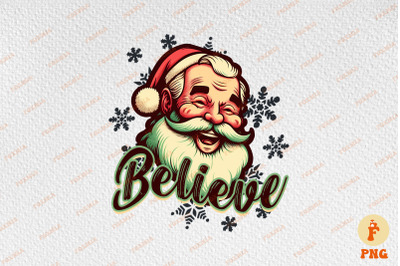 Retro Vintage Santa Claus Believe Xmas