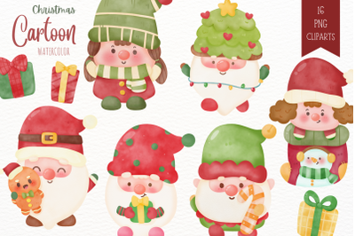 Christmas gnome watercolor kawaii clipart Happy new year