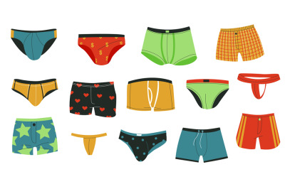 Mens underpants. Cartoon doodle male underwear clothing swimwear short