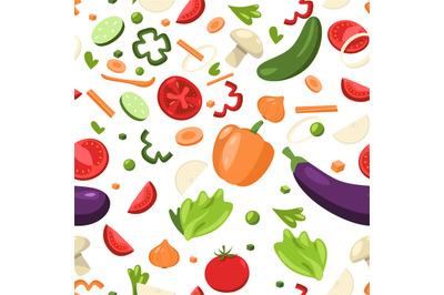 Sliced vegetables pattern. Seamless print of chopped natural healthy g