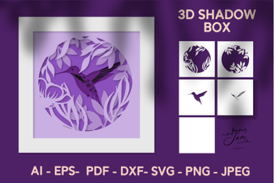 Bird shadow box SVG 3D shadow box Hummingbird shadow box svg