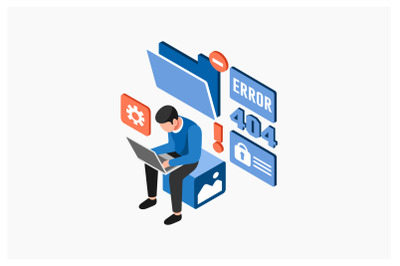 Isometric Error System Laptop Vector Illustration