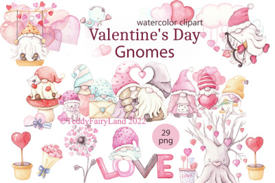 Valentine&amp;&23;039;s Day Gnomes Watercolor PNG clipart
