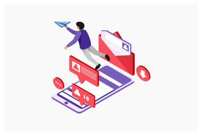 Isometric Send Mail Online Vector Illustration