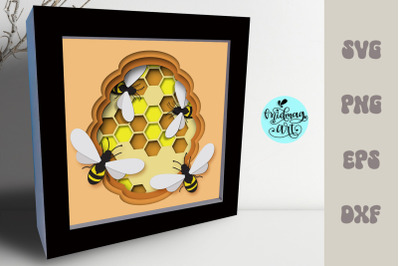 Bee and hive shadow box svg, layered cardstock svg