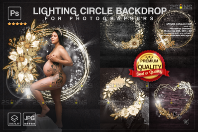 Golden lighting circle Backdrop, Background maternity ring, Portrait