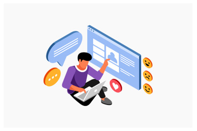 Isometric Social Media Addictive Vector Illustration