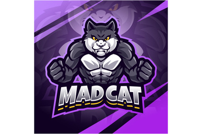 Mad cat esport mascot logo design