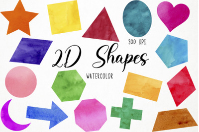 Wtaercolor 2D Shapes Clipart, Geometric Clipart, Maths Clipart