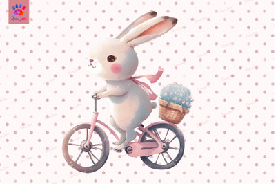 Pink Bunny Riding Bicycle Valentine